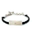 Silver bar on black cord bracelet