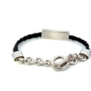 Silver bar on black cord bracelet
