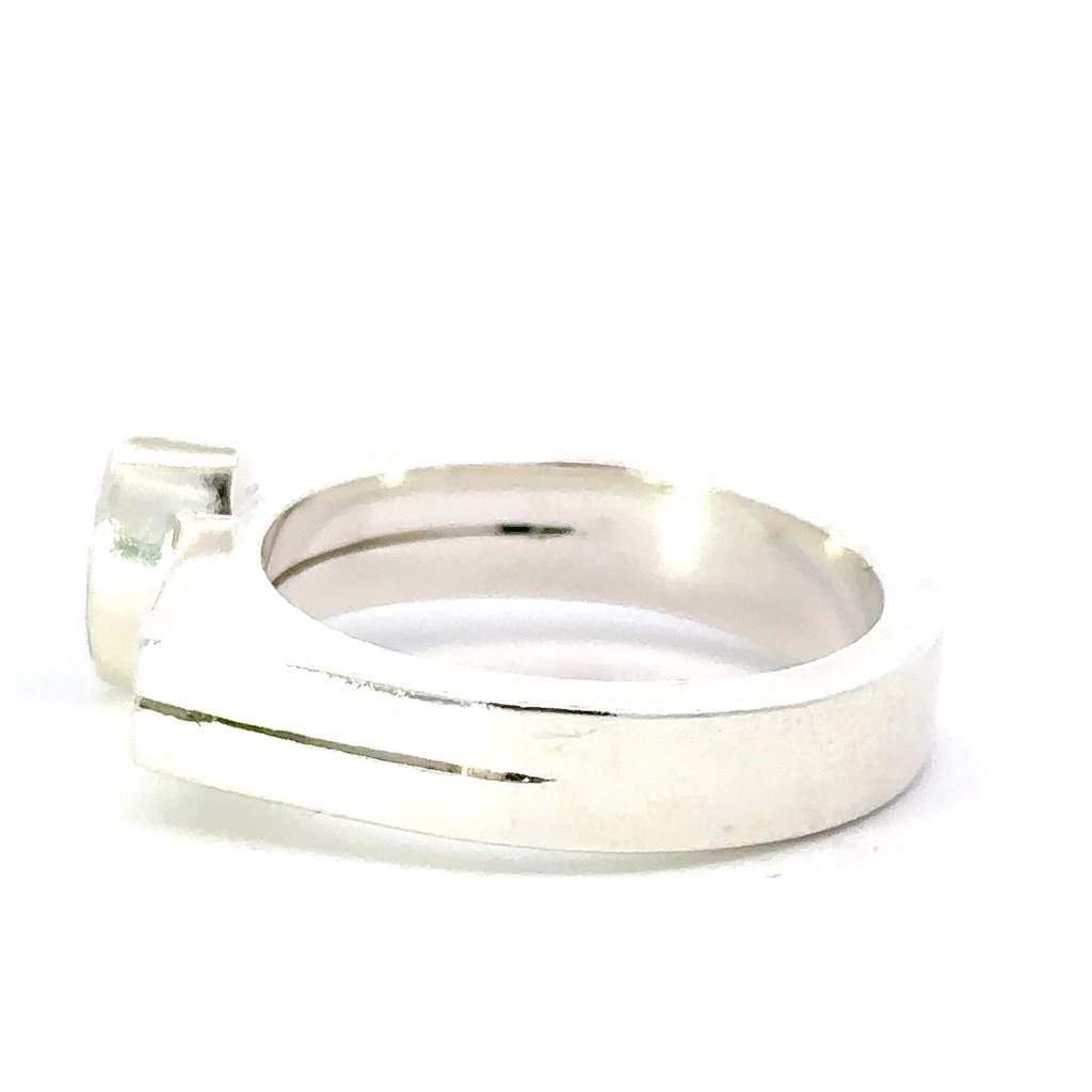 Opal ring set on an angular band in sterling silver