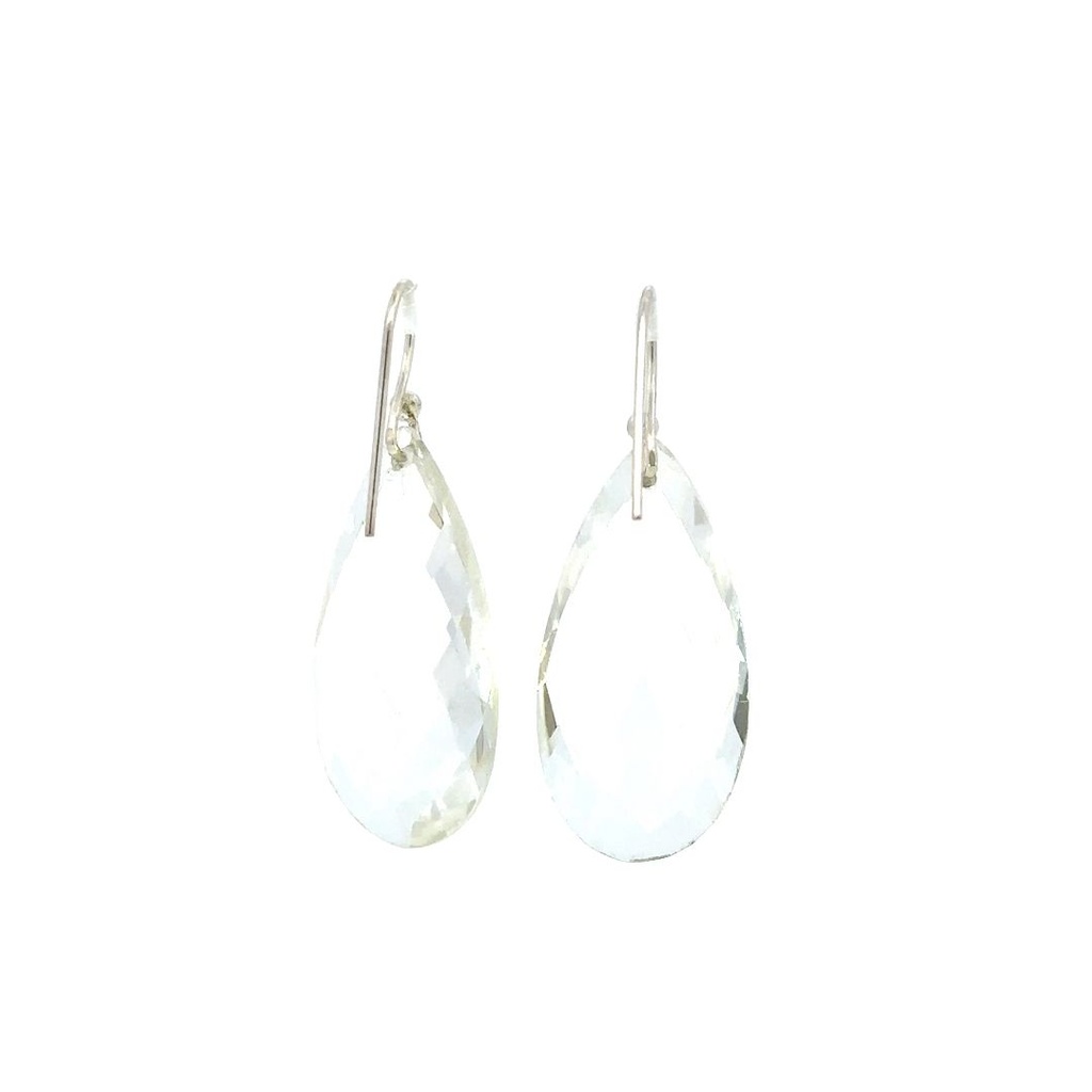 Clear quartz drop earrings on silver hooks