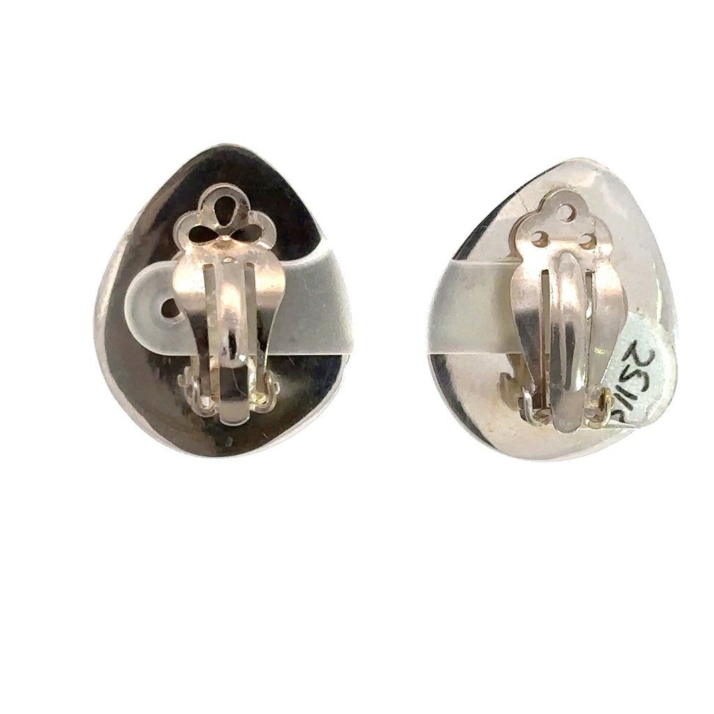 Sterling Silver Large Tear Shape Clip-on Earrings