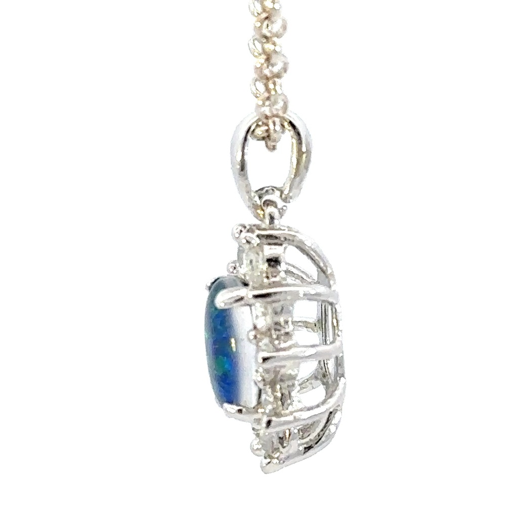 Triplet opal pendant with cubic halo in silver