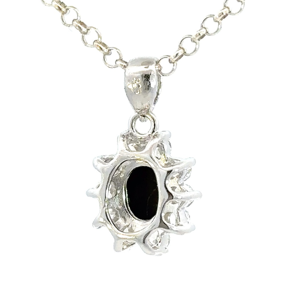 Australian triplet opal pendant in silver with cubic halo