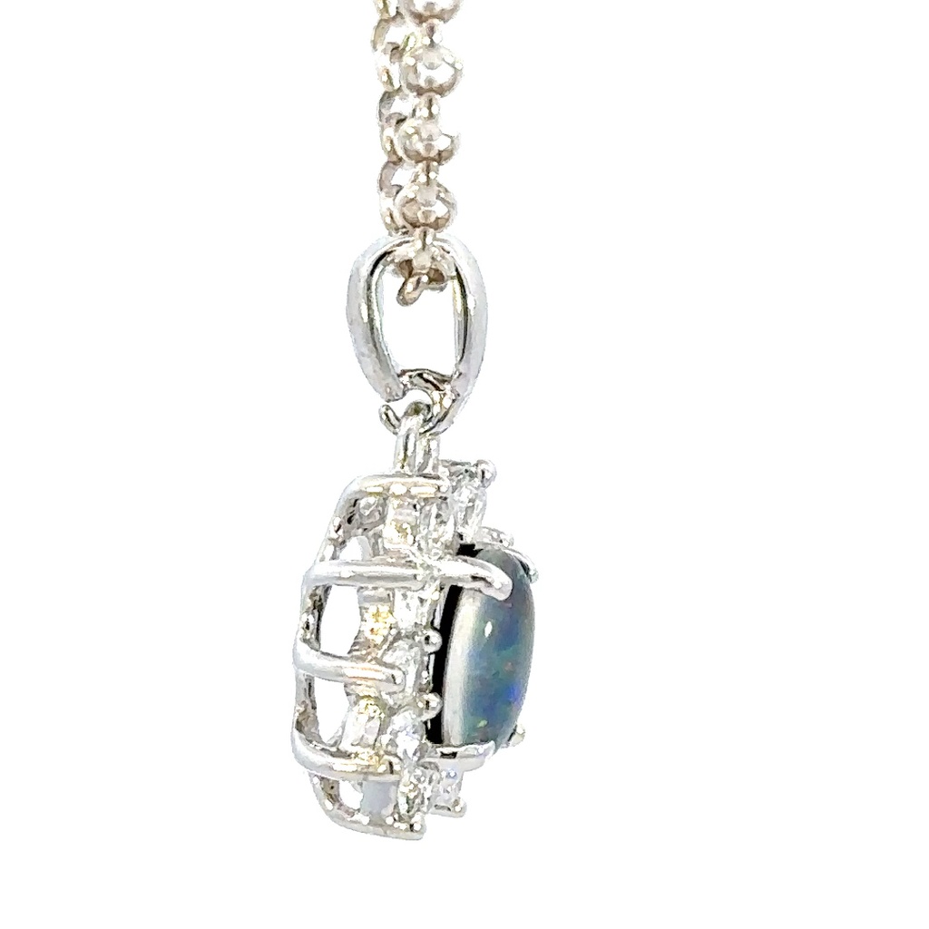 Triplet Aussie opal pendant & cubic halo in silver