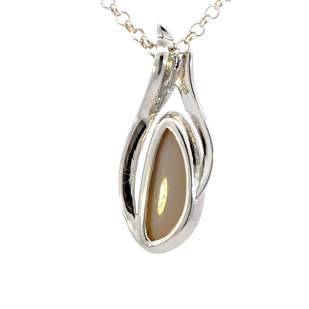 Luminous solid white opal pendant in sterling silver