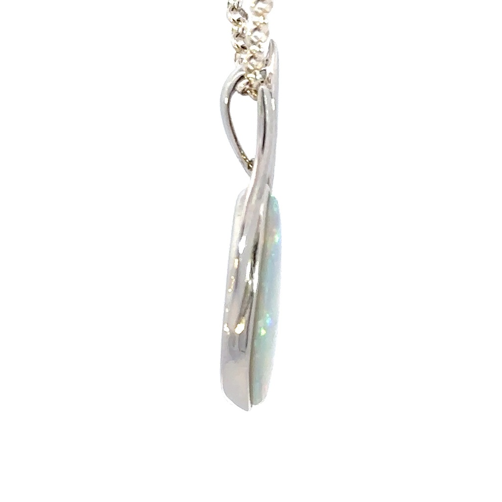 Luminous solid white opal pendant in sterling silver
