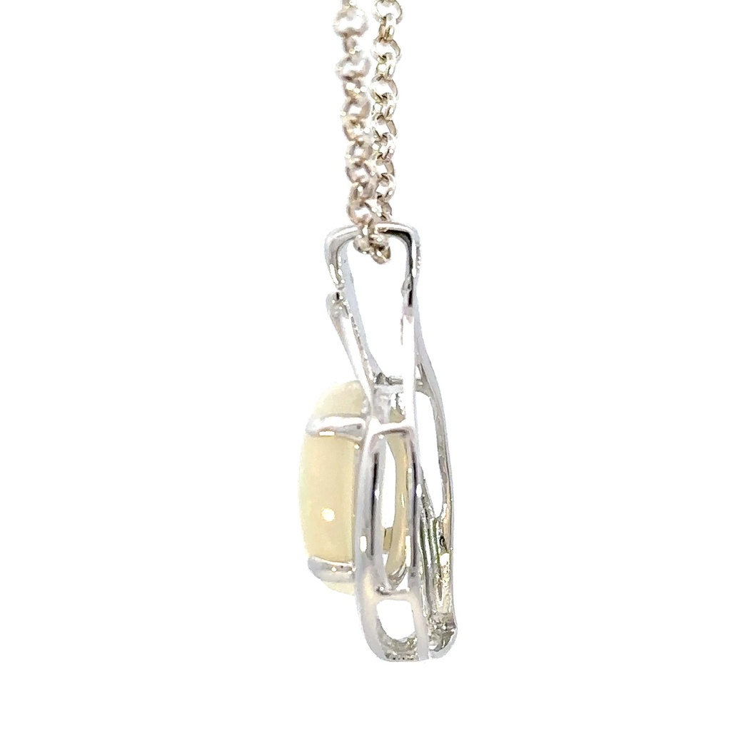 Solid white opal pendant in sterling silver