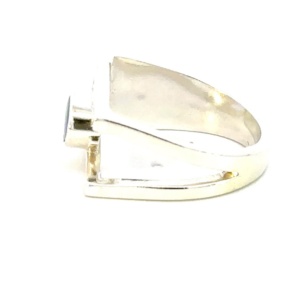 Striking opal in a sideways U shape silver ring