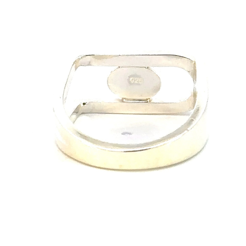 Striking opal in a sideways U shape silver ring