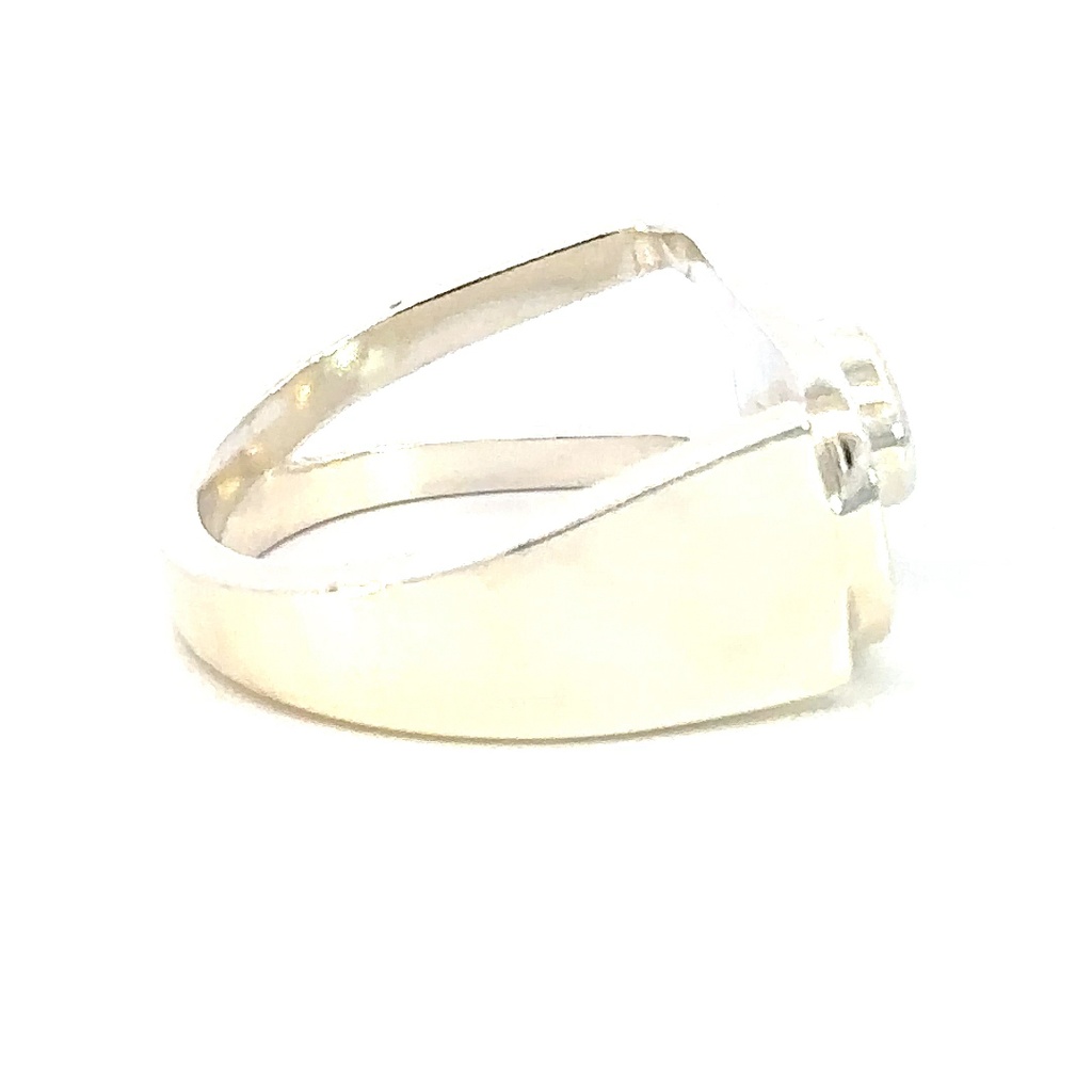 Striking opal in a sideways U shape silver ring