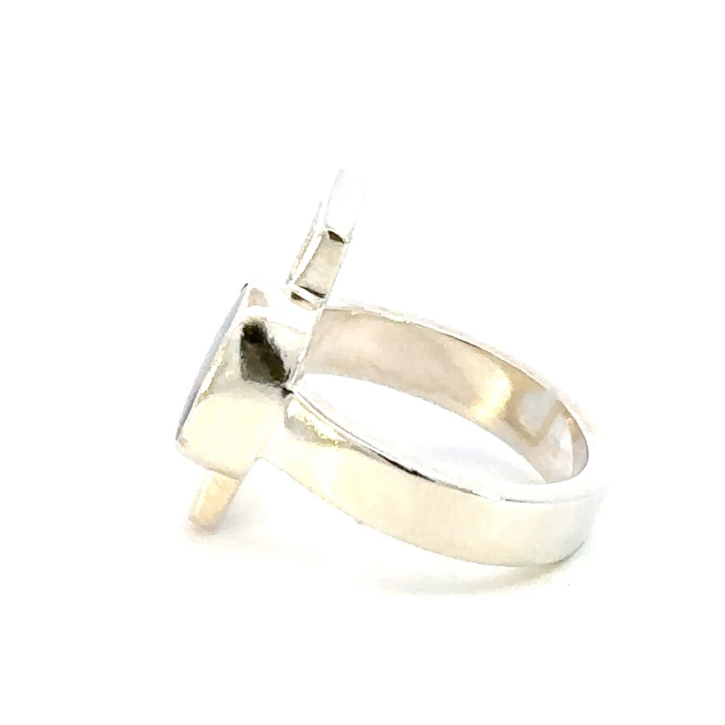 Opal ring set with a unique rectangular sterling silver frame