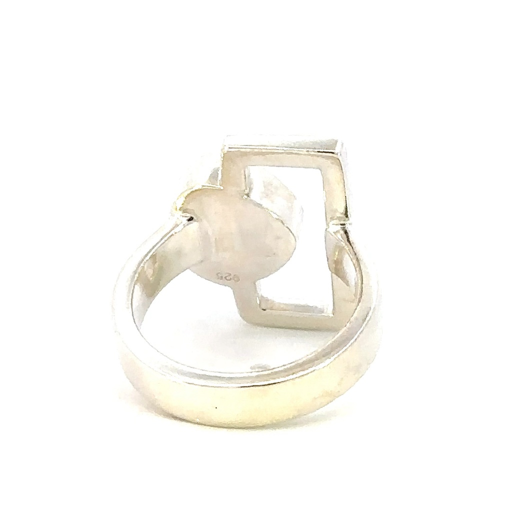 Opal ring set with a unique rectangular sterling silver frame
