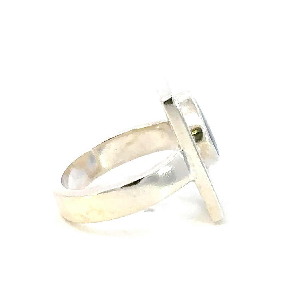 Opal ring set with a unique rectangular sterling silver frame