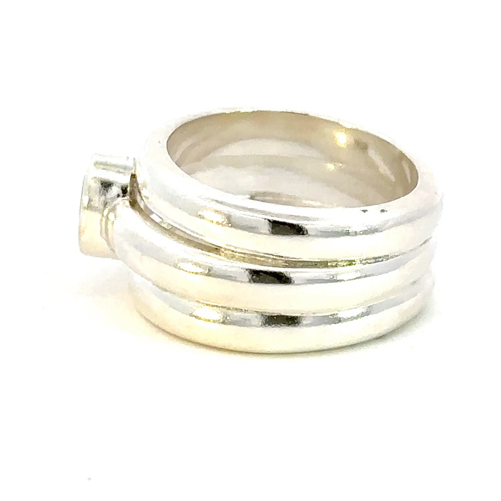 Oval opal in a bold triple sterling silver band