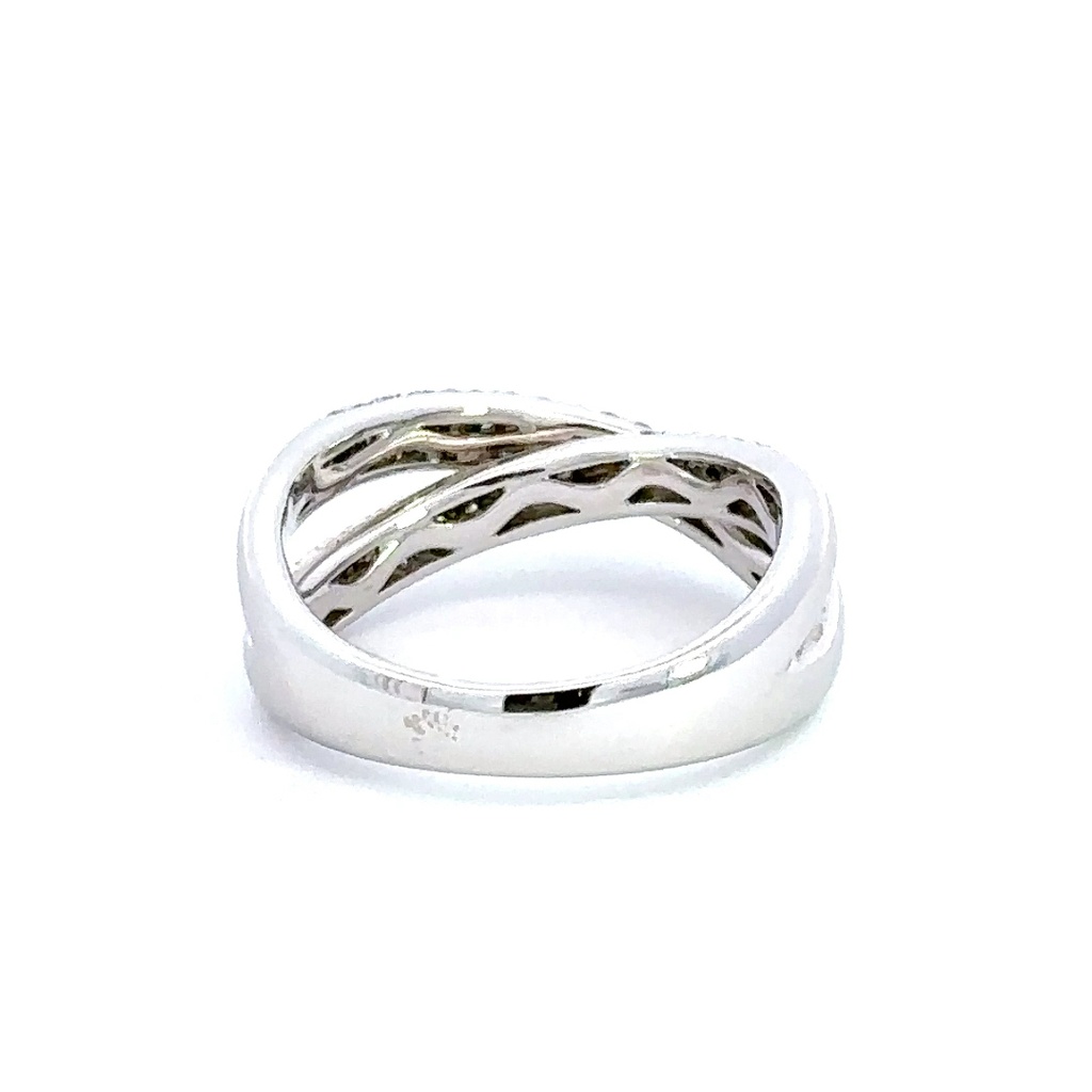 18K white gold pave diamond crossover ring