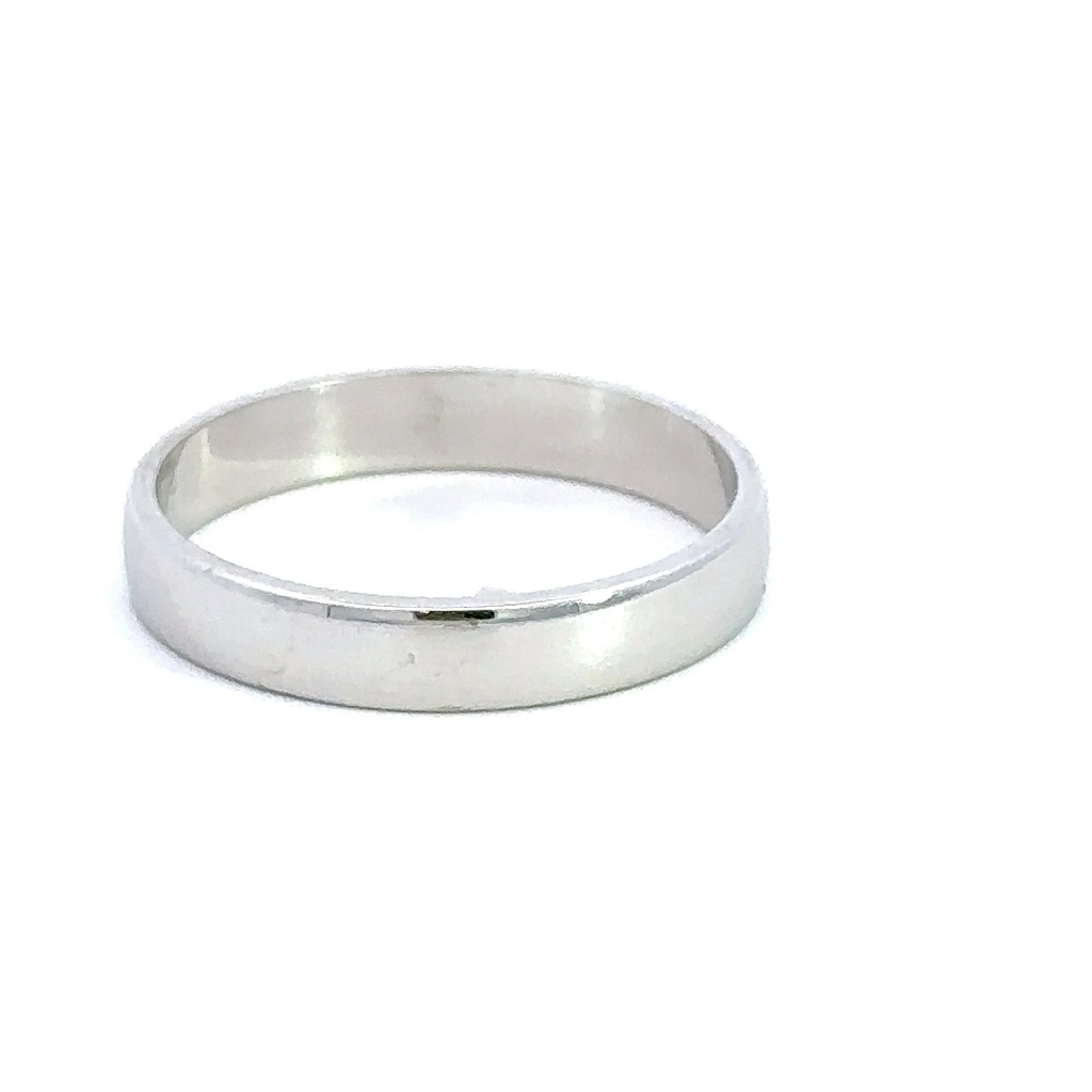 18K white gold wedding ring with slightly rounded profile