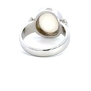 Moonstone ring in 9K white gold with marquise shape detail either side