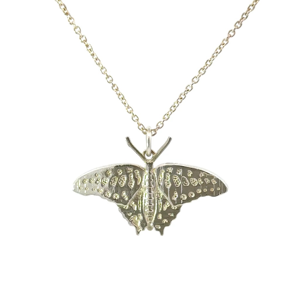 Silver Pendant With Green Triangle Butterfly