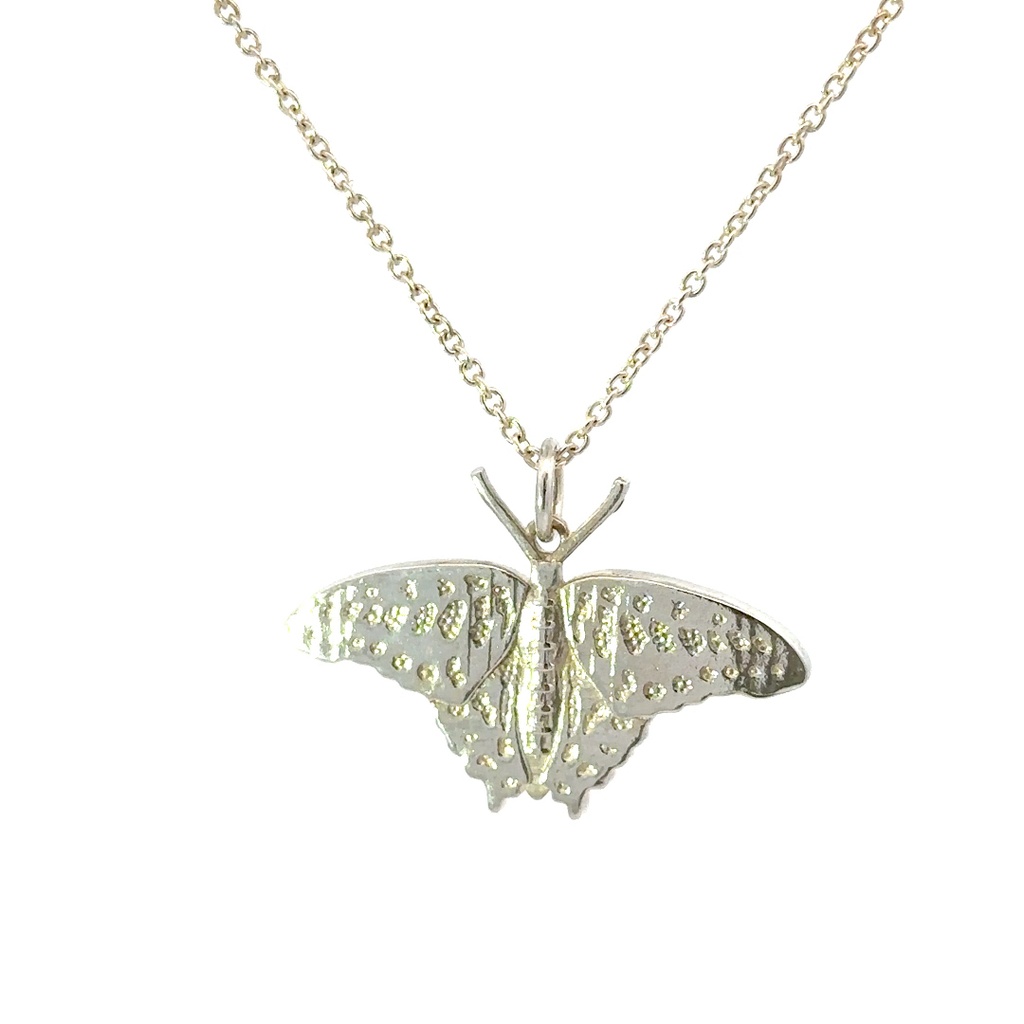 Silver Pendant With Green Triangle Butterfly