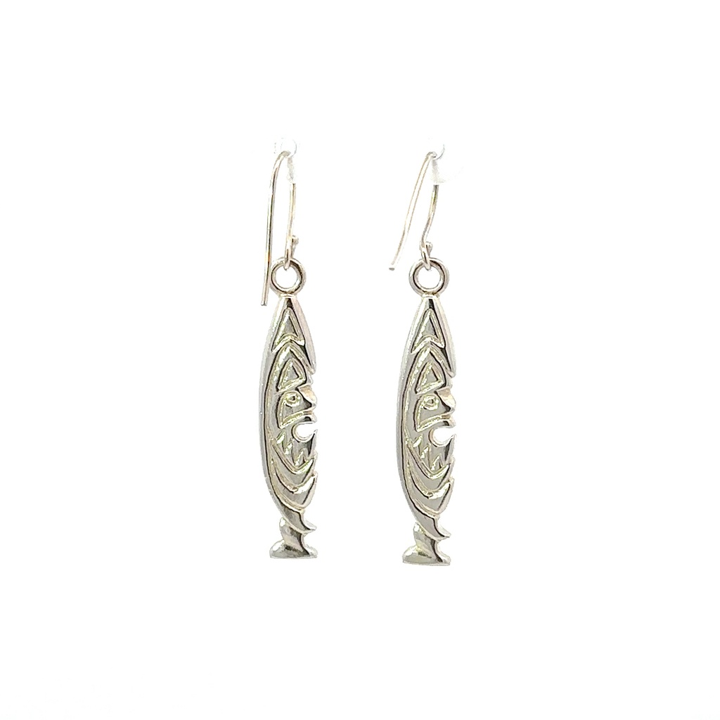 Tribal Sepik Flute Mask Earrings In Silver