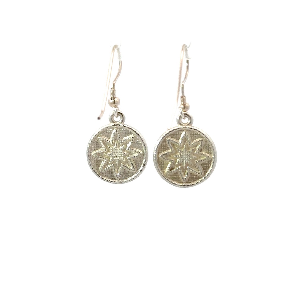 Starburst Earrings in a Woven Style Disc in Silver Goroka Baskets