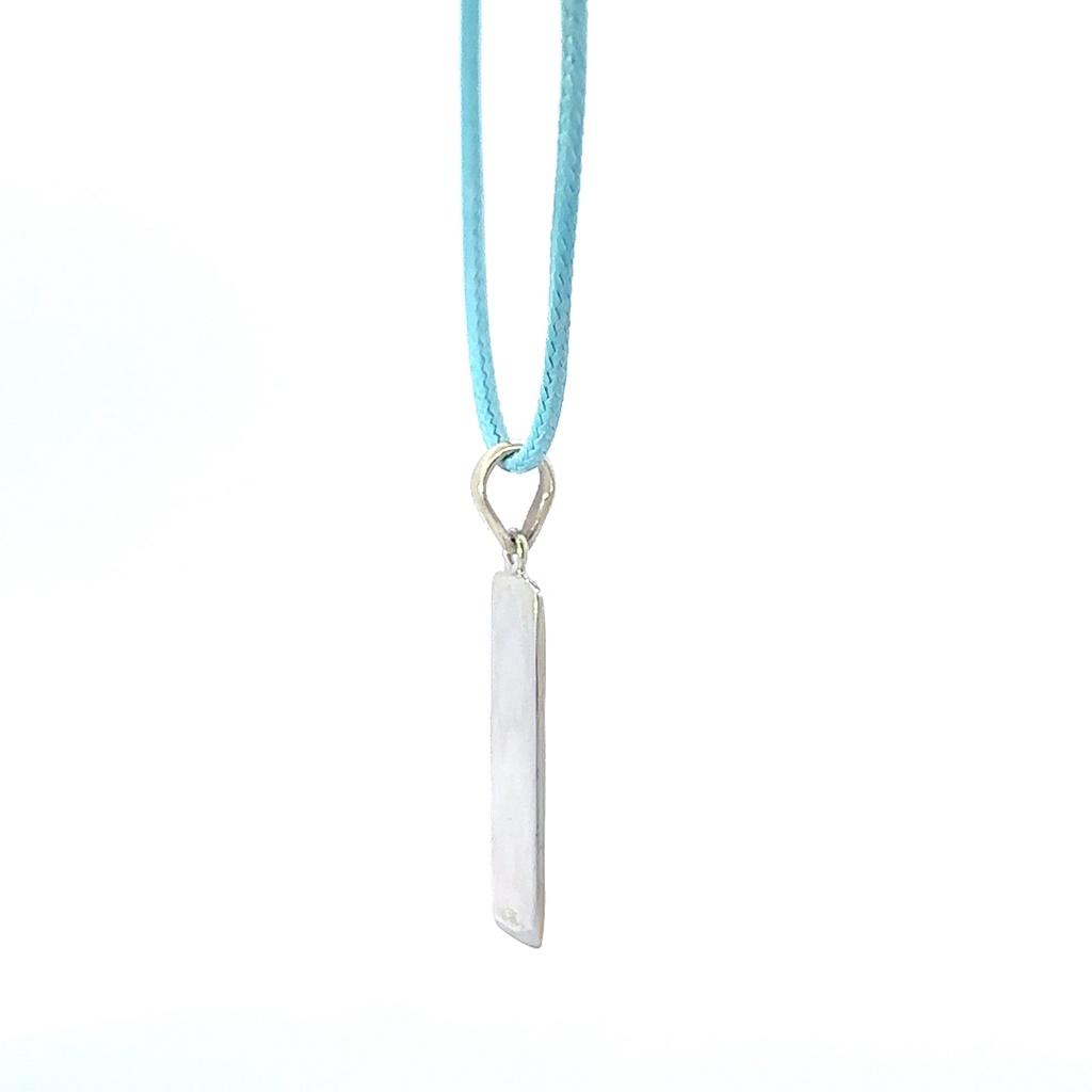"Abundance" Silver Tag Pendant With Light Blue Cord