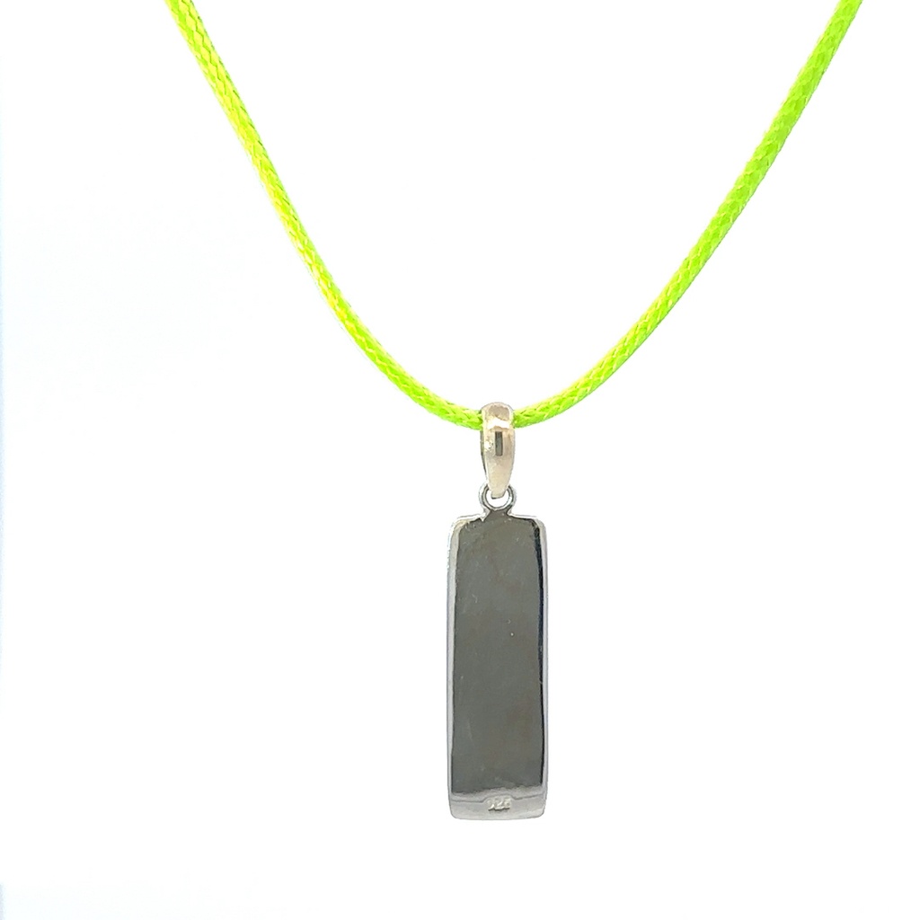 "Abundance" Silver Tag Pendant With Lime Green Cord