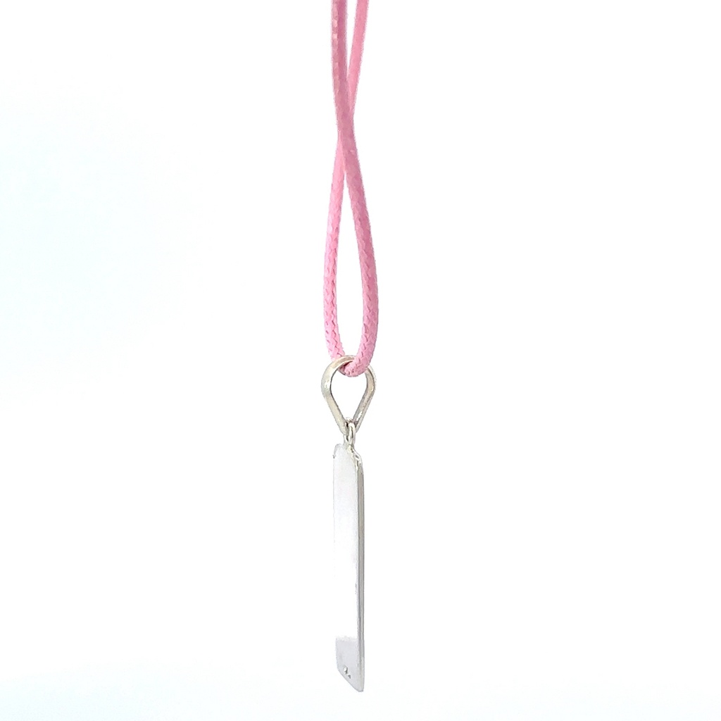 "Balance" Tag Pendant In Silver With Pink Cord