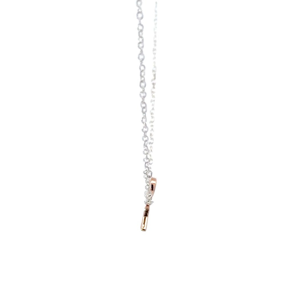 Rose gold plated stick figure on a silver necklace