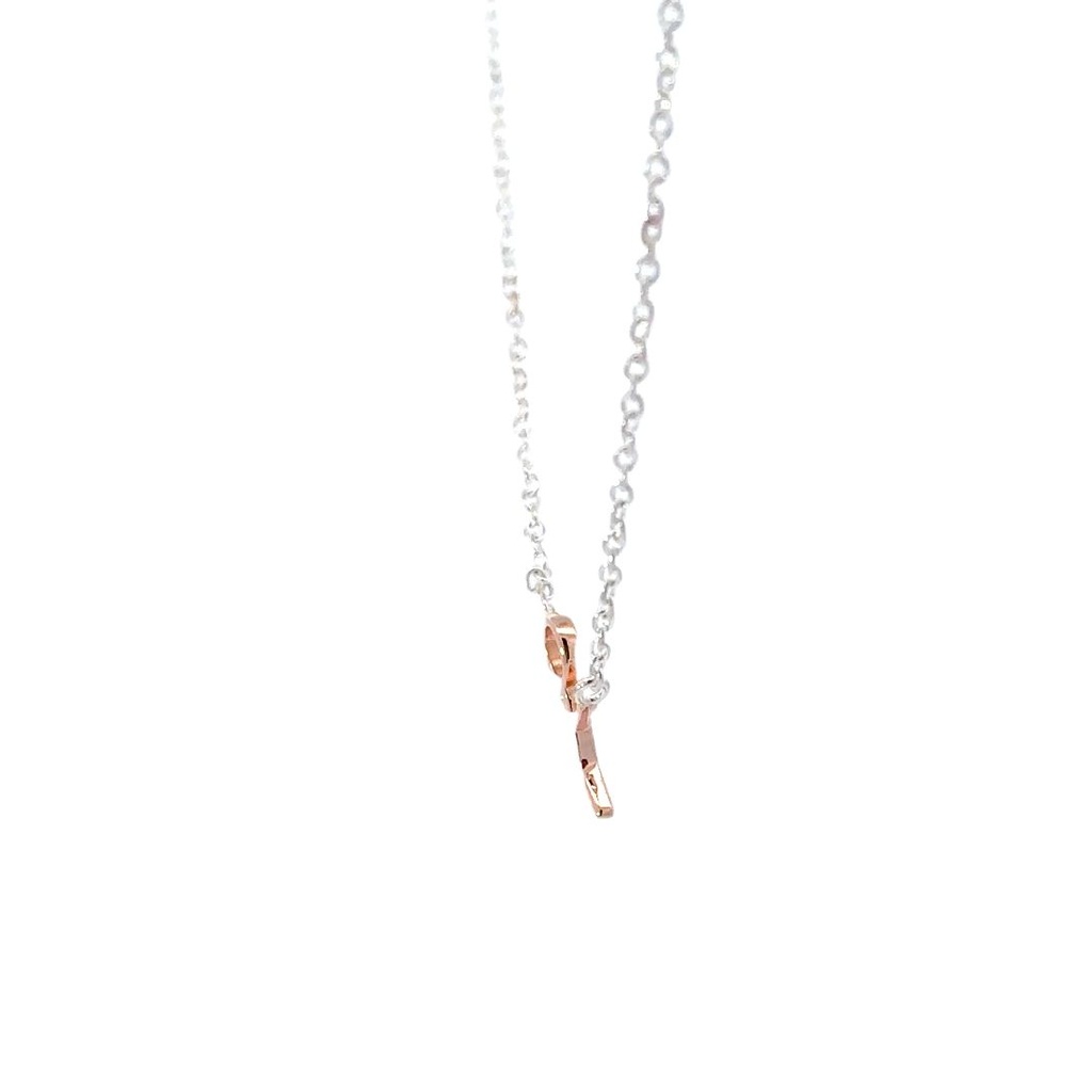 Rose gold plated stick figure on a silver necklace