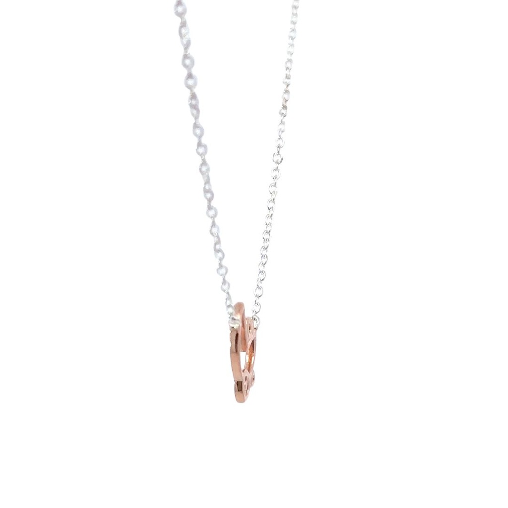 Baby in Pram Outline in Rose Gold Plate On Silver Necklace