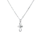 Silver Cross Pendant With a Pearl Centre on a Silver Necklace