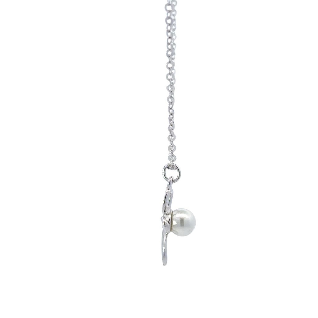 Silver Cross Pendant With a Pearl Centre on a Silver Necklace