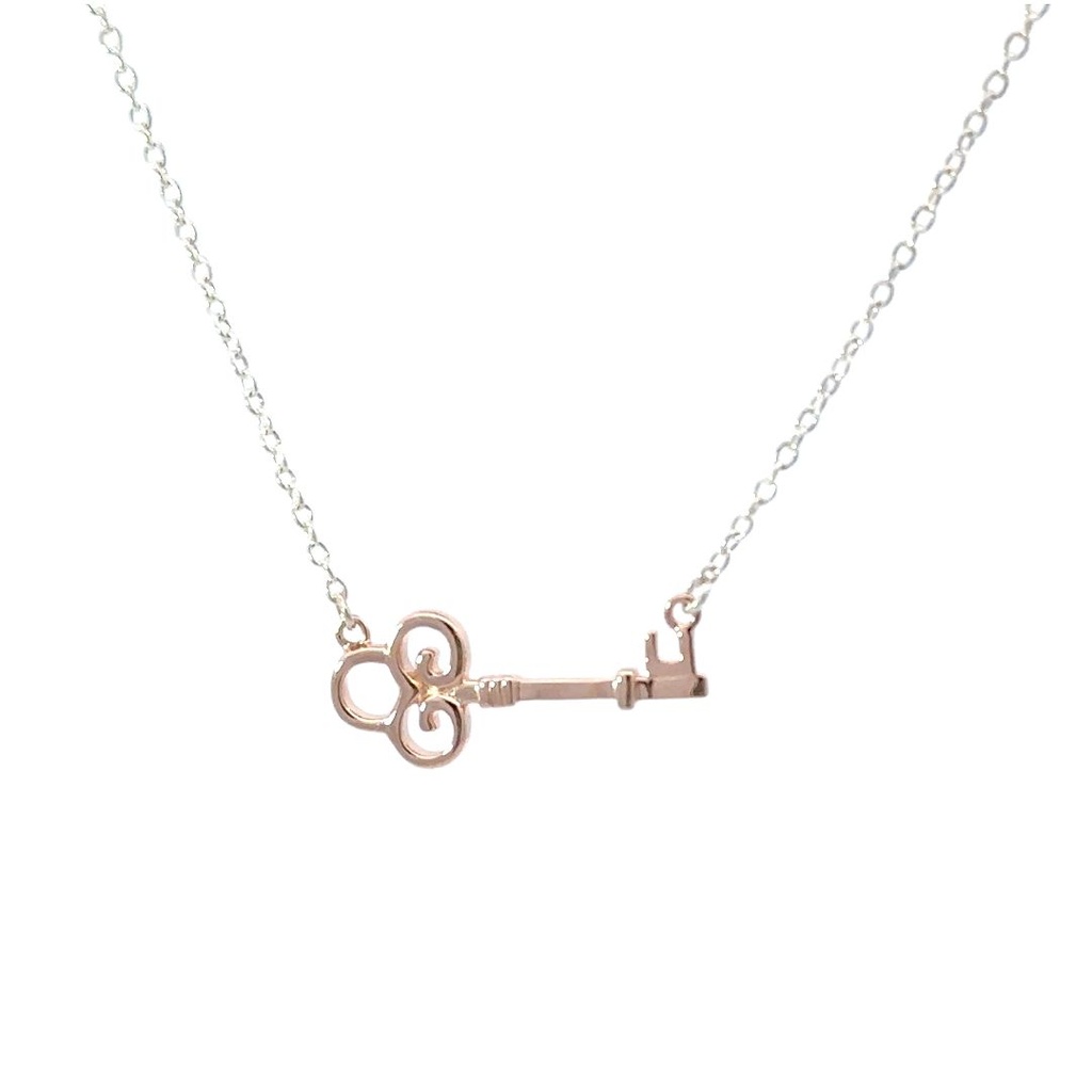 Rose Gold Plated Key on Serling Silver Necklace