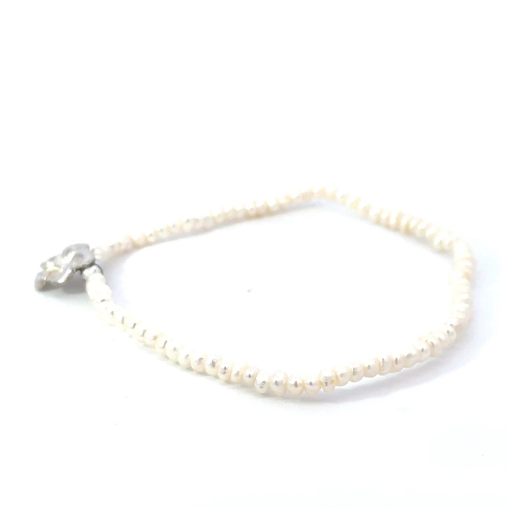 Petite Pearl Bracelet with Silver Flower Charm