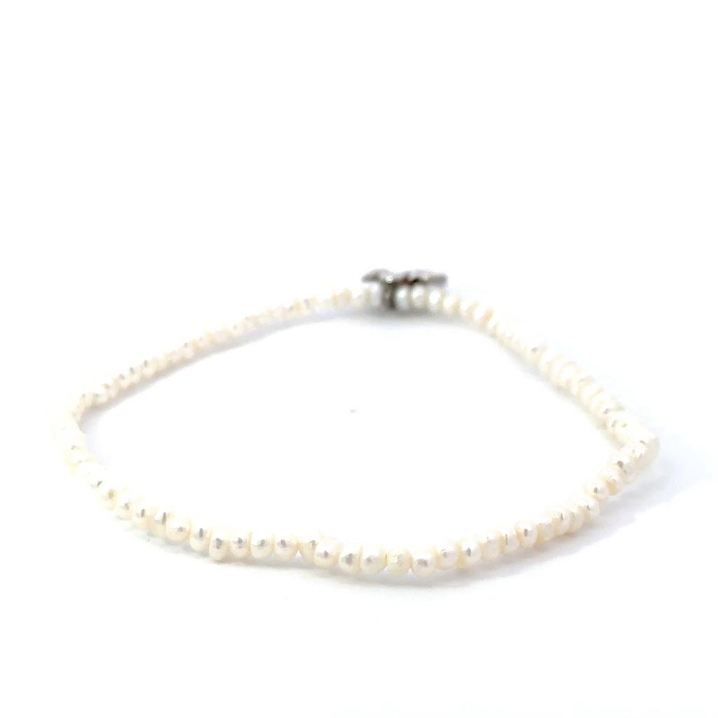 Petite Pearl Bracelet with Silver Flower Charm