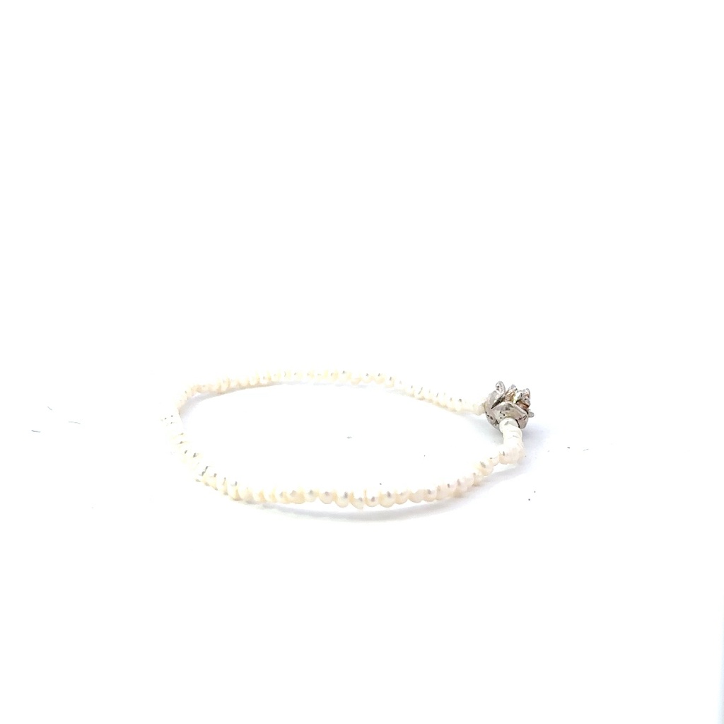 Delicate Pearl Bracelet With Silver Rose Charm