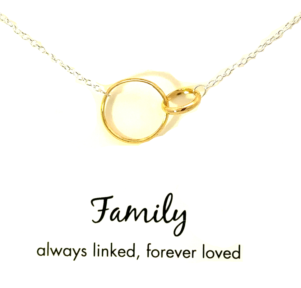 "Family always linked, forever loved" silver necklace with plated centre