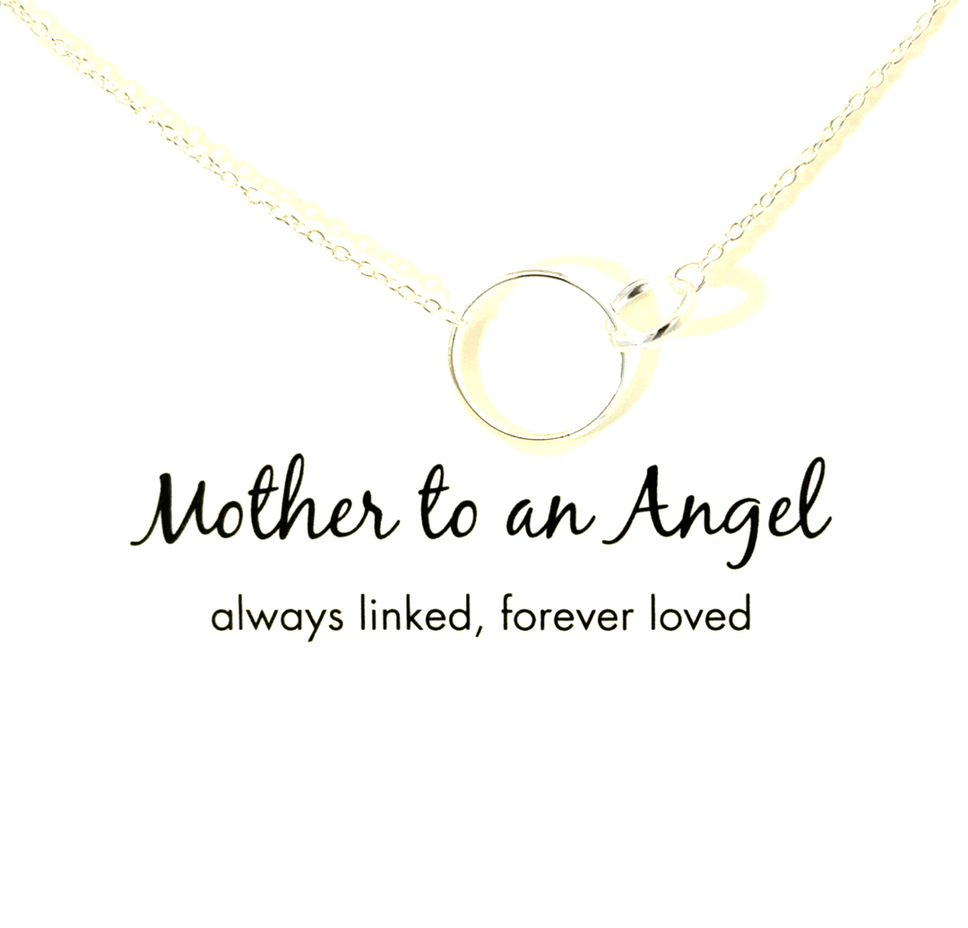 Sterling silver necklace with "Mother to an Angel always linked forever loved"