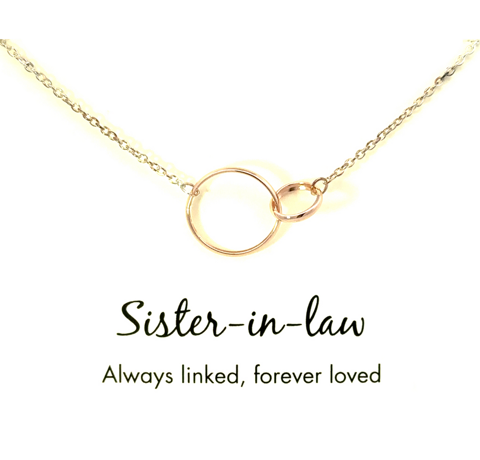 Sterling silver necklace with linked rose gold plated circles centre "Sister-in-law"