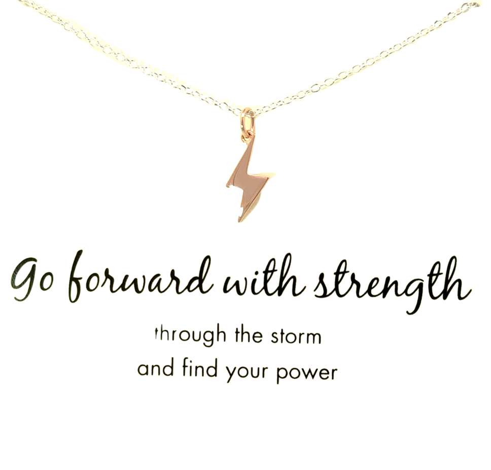 Sterling silver necklace with rose gold plated lightning strike "Go forward with strength"