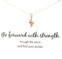 Sterling silver necklace with rose gold plated lightning strike "Go forward with strength"