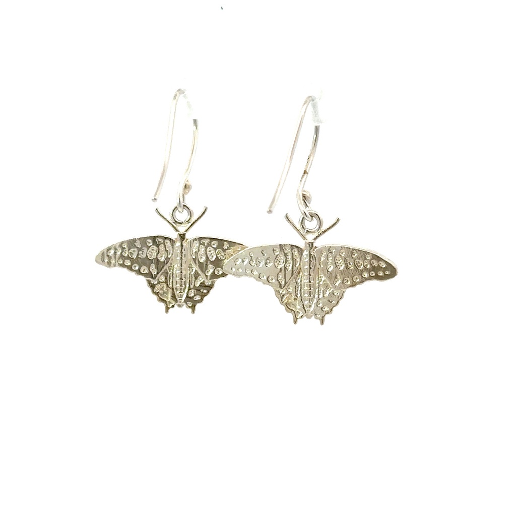Green Triangle Butterfly Earrings In Sterling Silver