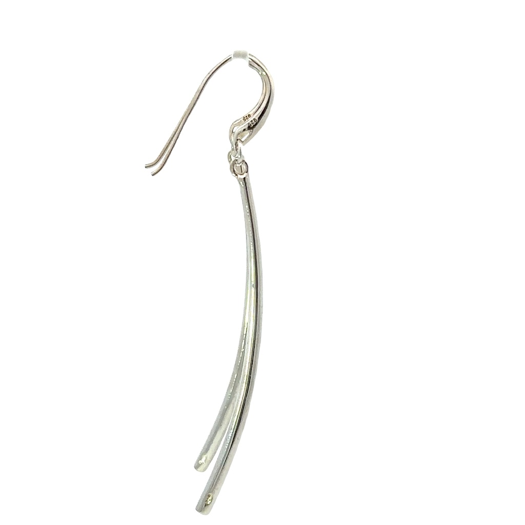 Long Curved Drop Sterling Silver Earrings
