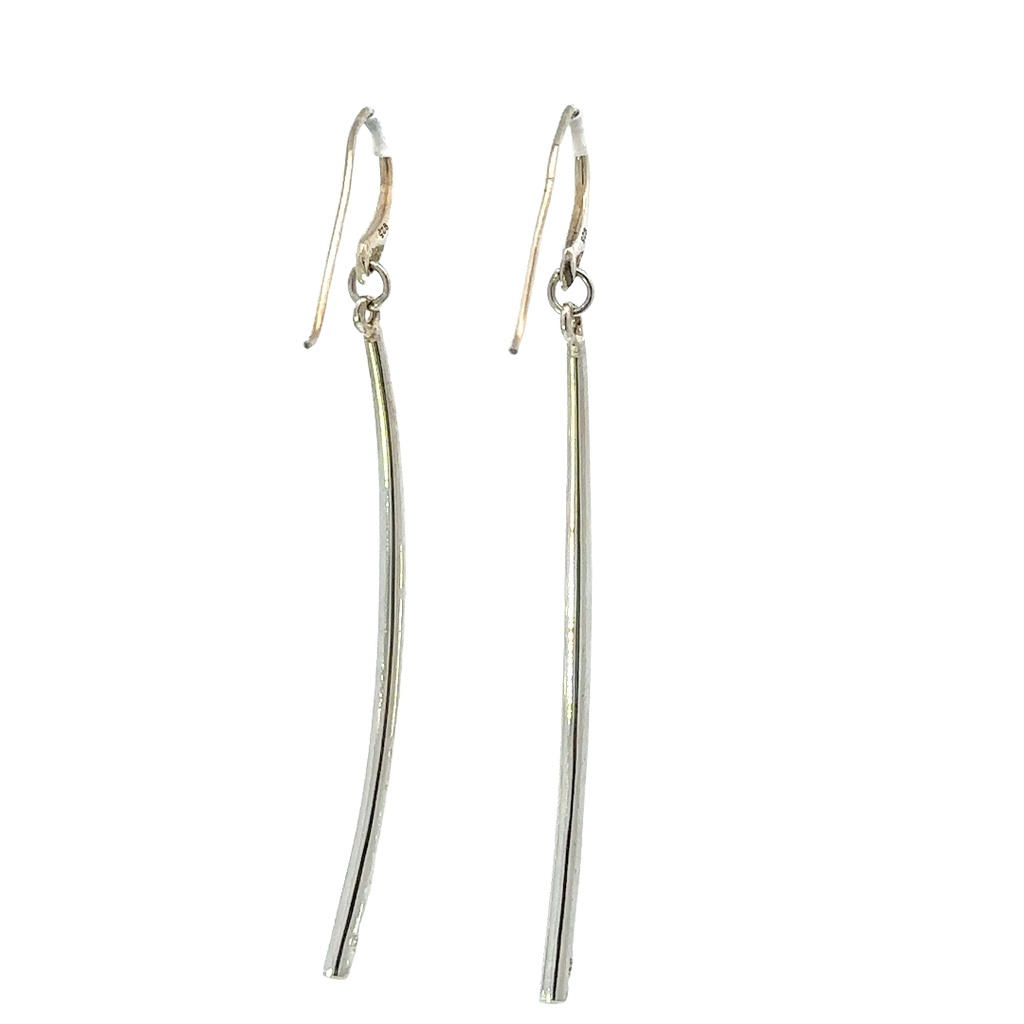 Long Curved Drop Sterling Silver Earrings