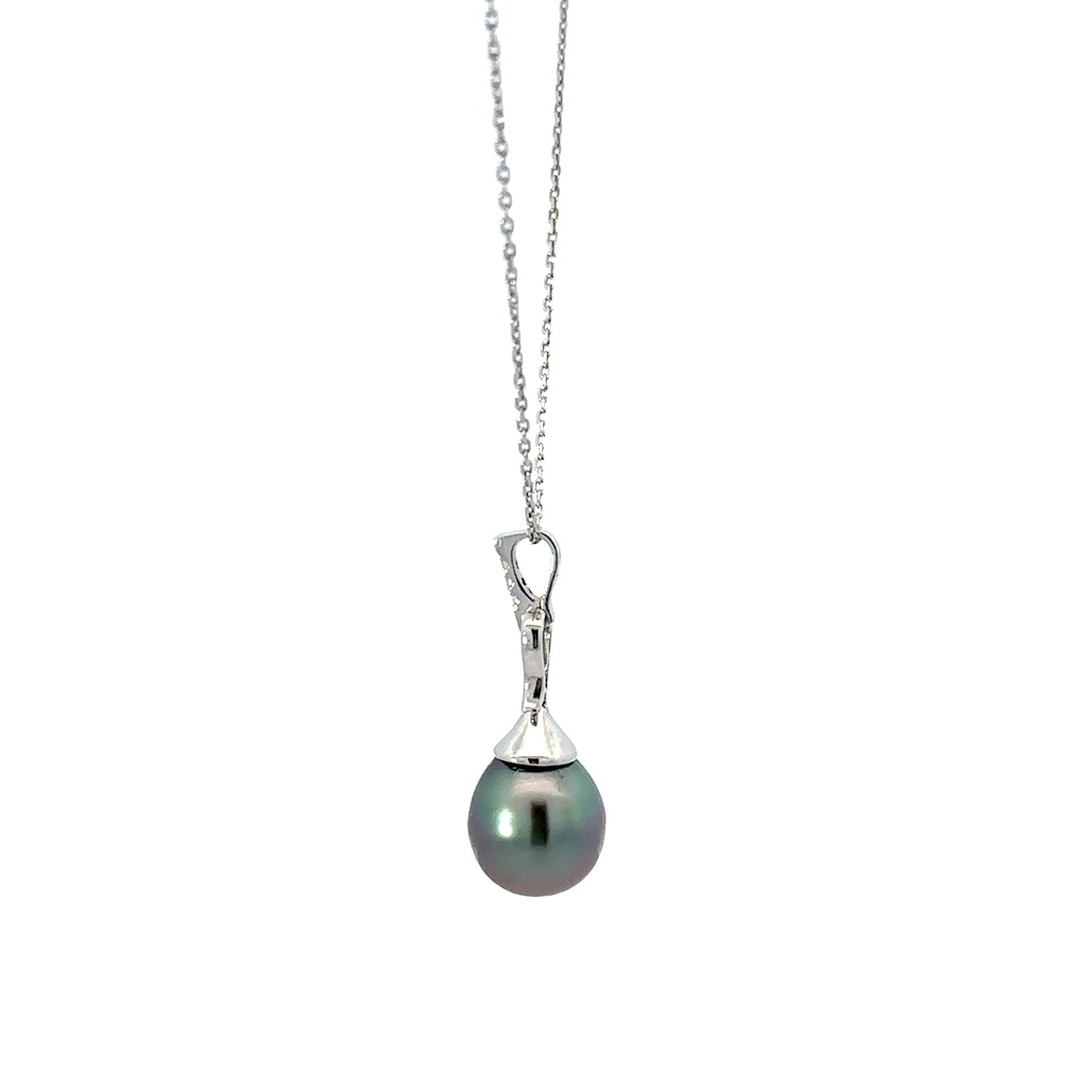 Inky Tahitian Pearl Pendant With Diamond Detail Bail 18K