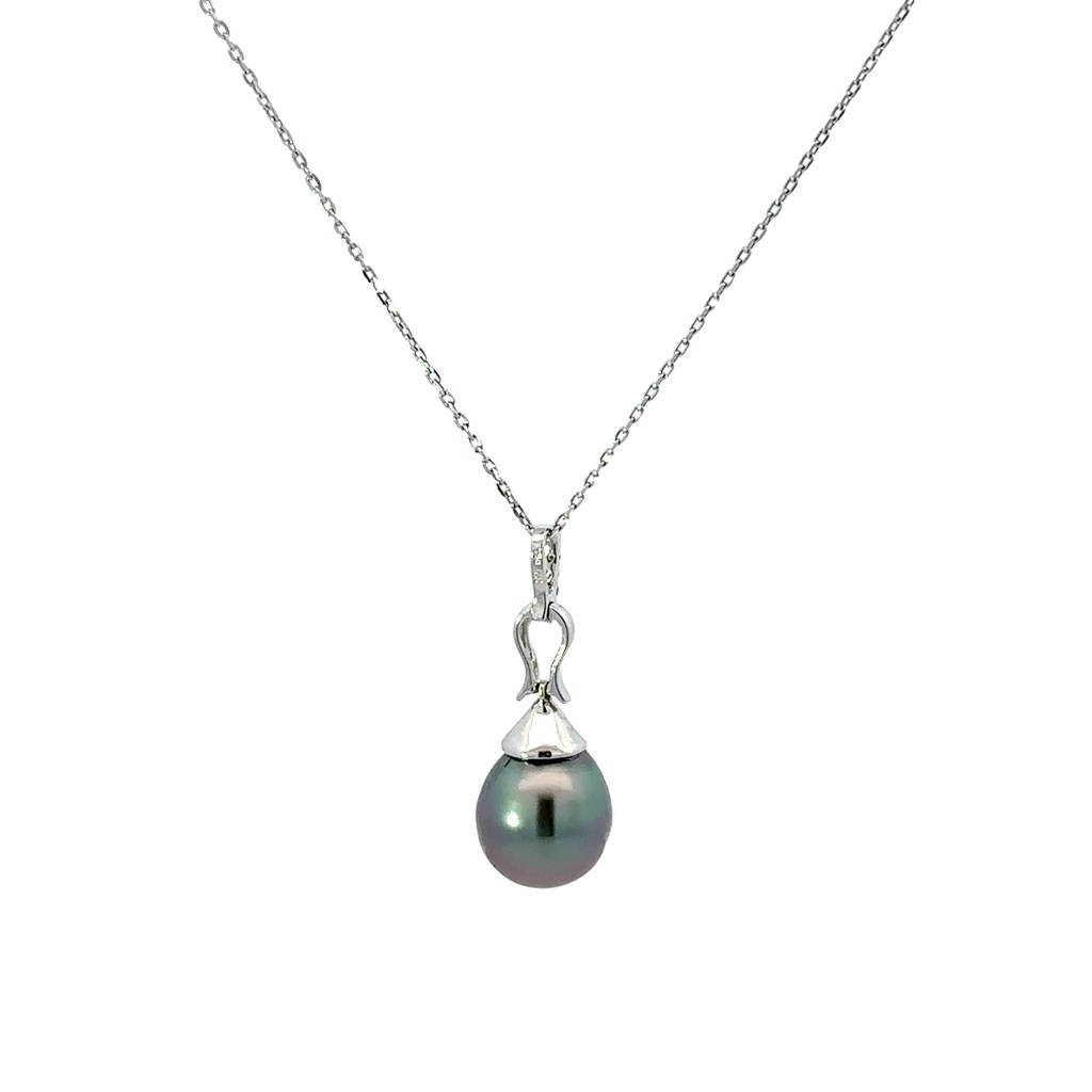 Inky Tahitian Pearl Pendant With Diamond Detail Bail 18K