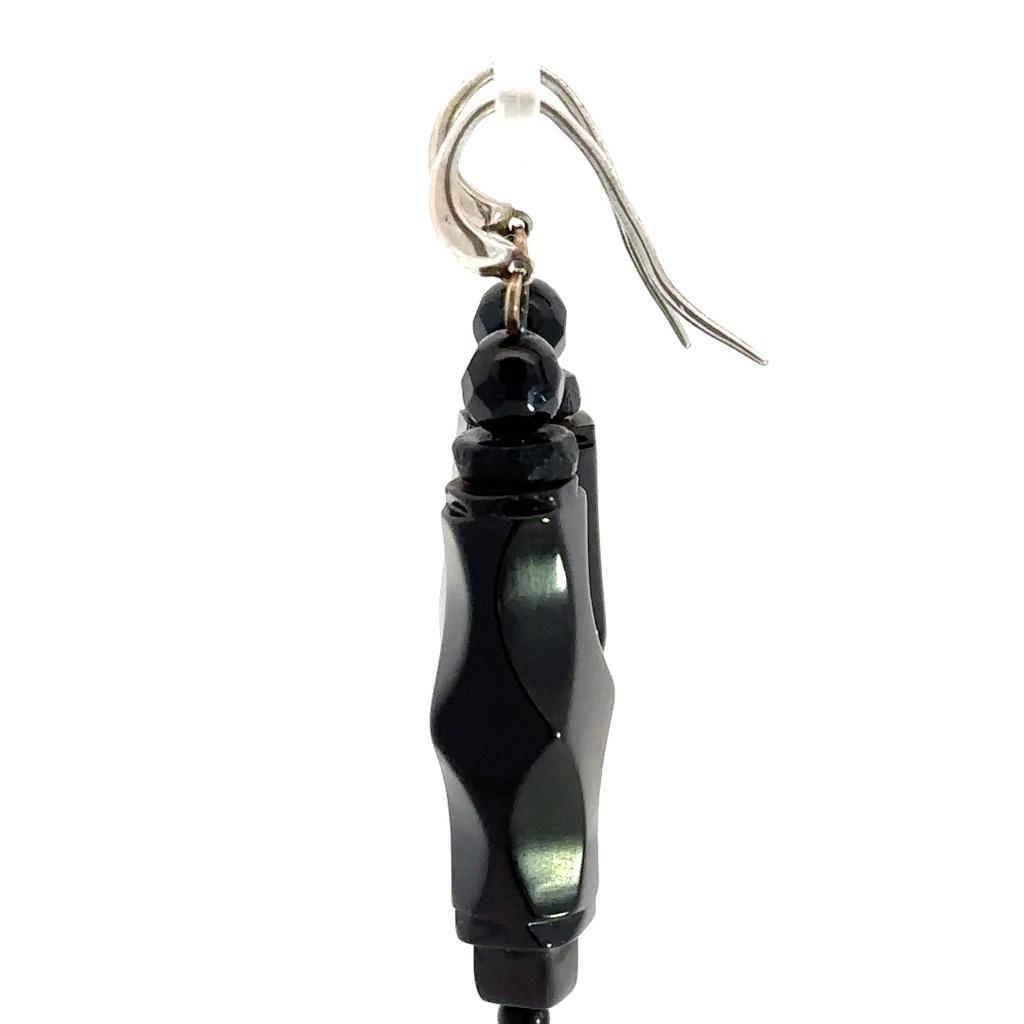 Sterling Silver Carved Jet Drop Earrings