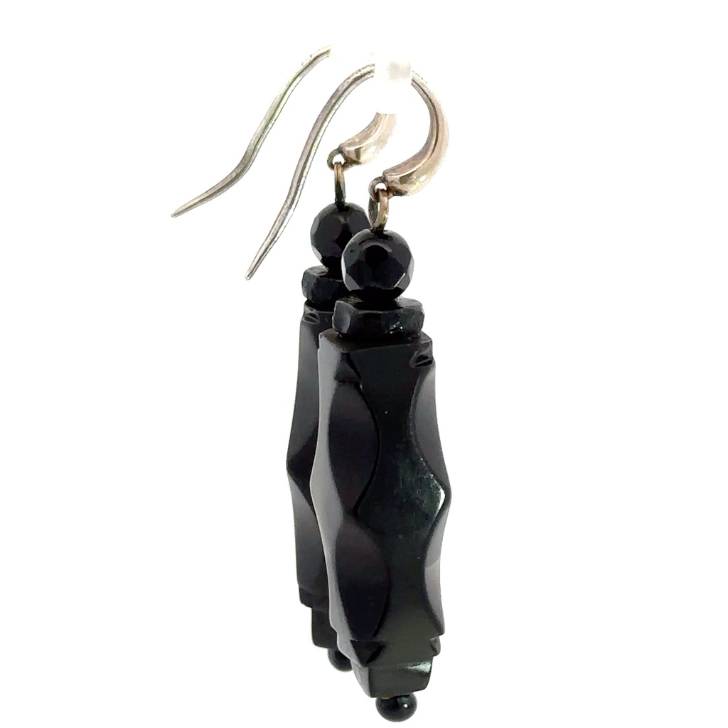 Sterling Silver Carved Jet Drop Earrings