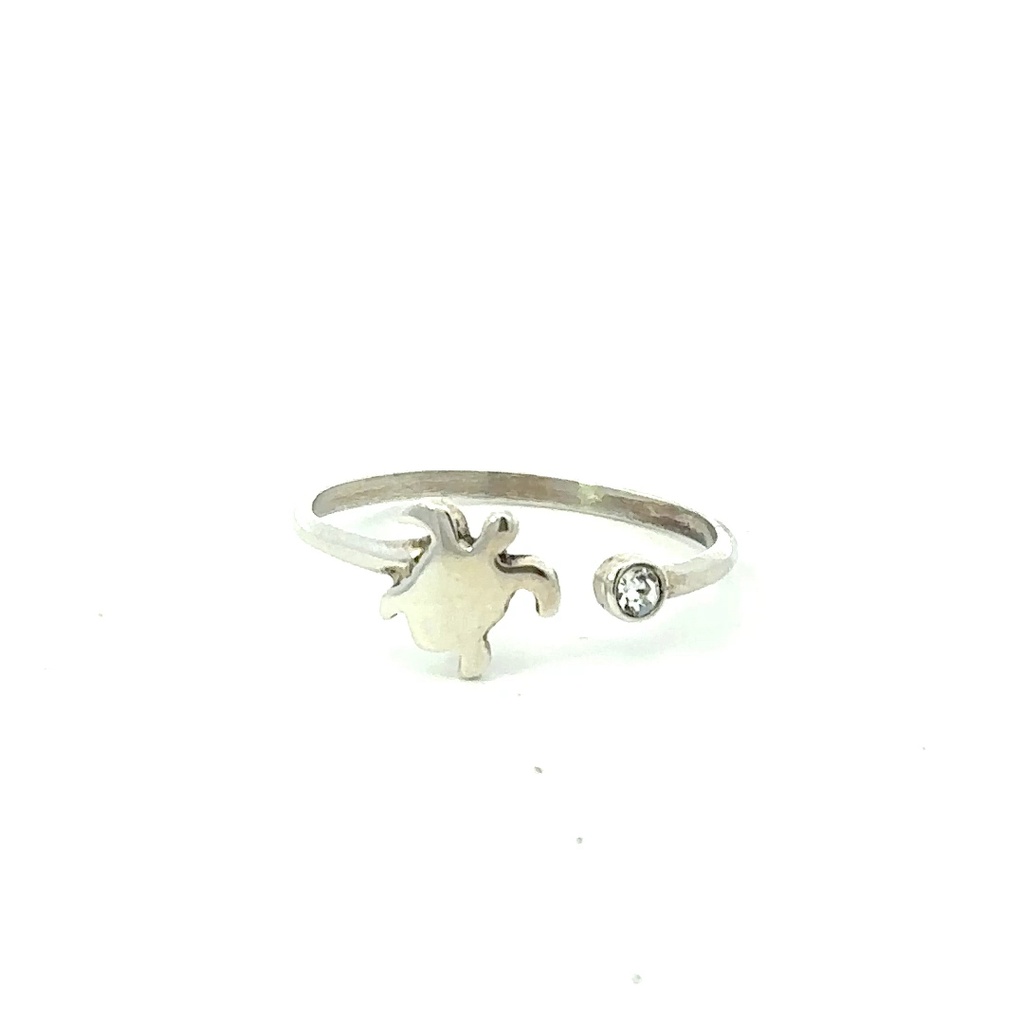 Turtle Ring With Cubic In Silver